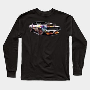 Steam-Powered Fury: A Graphic Drawing of a Steampunk American Muscle Car Long Sleeve T-Shirt